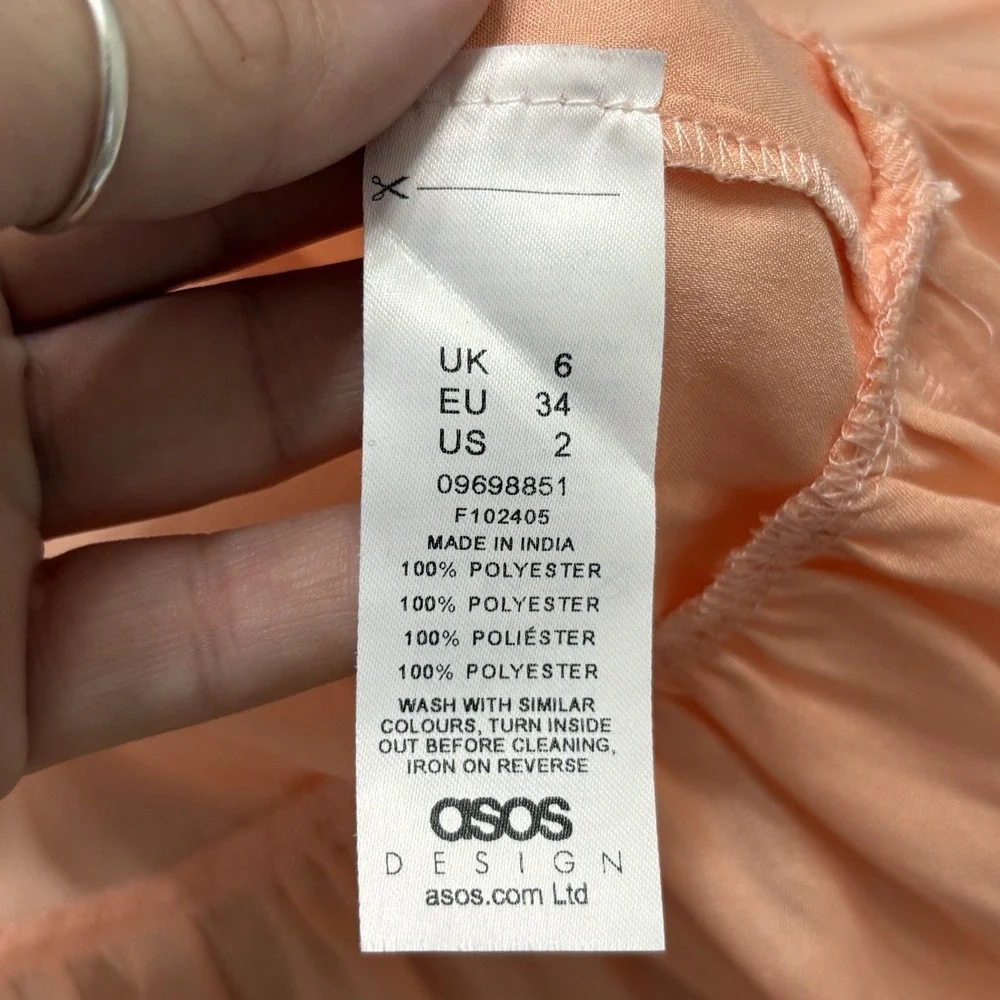asos Satin Tiered Maxi Dress Sz 2 Coral Pink Salmon Flowy Oversized Silky Pastel - Picture 13 of 14